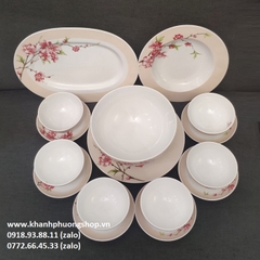 bộ chén tô dĩa sứ Hoa Đào sứ Minh Long - bộ bàn ăn Camellia Hoa Đào Minh Long 16 món