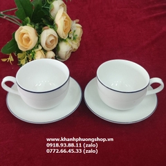 bộ tách uống trà, cà phê sứ Minh Long viền chỉ xanh dương - bộ tách uống trà, cà phê sứ Minh Long