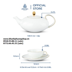 bộ ấm trà Elips trắng sứ Minh Long - bộ bình tách trà Elips sứ minh long