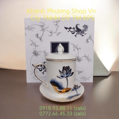 Bộ ca trà Mẫu Đơn Tịnh Tâm Vàng kèm dĩa lót gốm sứ Minh Long