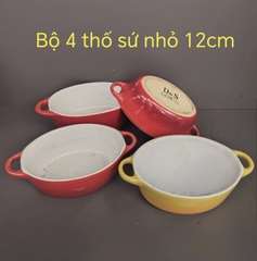 Bộ 4 thố sứ nhỏ 12x5cm có quai cầm - gốm sứ Nhật cao cấp