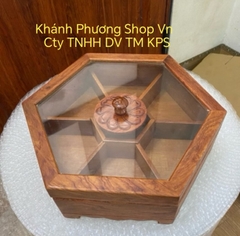 Khay mứt gỗ lục giác 6 ngăn kèm nắp kính cao cấp
