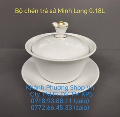 Bộ chén trà có nắp 0.18L gốm sứ Minh Long