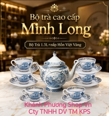 Bộ ấm trà Hoàng Cung Hồn Việt Vàng 1.3L gốm sứ Minh Long