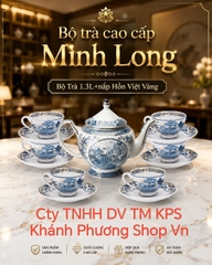 Bộ ấm trà Hoàng Cung Hồn Việt Vàng 1.3L gốm sứ Minh Long