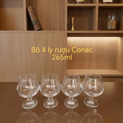 Bộ 4 ly thủy tinh uống rượu Cognac 265ml - ly thủy tinh uống rượu