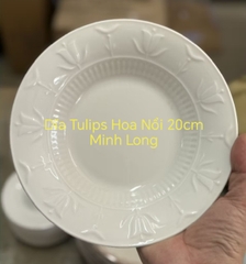 Dĩa tròn Tulips hoa nổi size 20cm gốm sứ Minh Long - dĩa lòng sâu