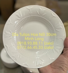 Dĩa tròn Tulips hoa nổi size 20cm gốm sứ Minh Long - dĩa lòng sâu