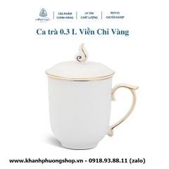 ca trà Mẫu Đơn viền vàng sứ Minh Long 0.3L - ly sứ có nắp viền vàng sứ Minh Long
