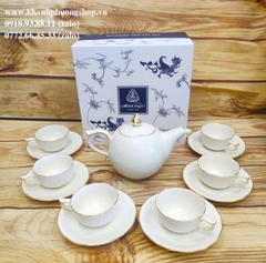 bộ ấm trà sứ trắng Minh long - bộ ấm trà mẫu đơn sứ Minh Long