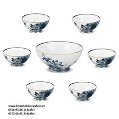 bộ chén tô dĩa sứ Minh Long Hoàng Cung Sen Vàng - bộ bàn ăn cao cấp sứ Minh Long