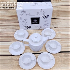 bộ ấm trà gốm sứ Minh Long - bộ ấm trà sứ trắng Minh Long