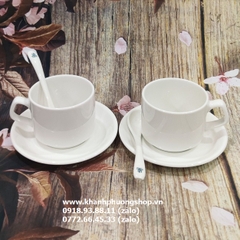 tách uống cà phê capuchino, latte sứ Minh Long màu trắng