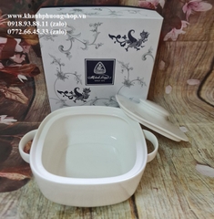 thố sứ Minh Long hình vuông 19cm có nắp đậy - thố vuông có nắp sứ minh long 19cm