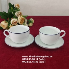 bộ tách uống trà, cà phê sứ Minh Long viền chỉ xanh dương - bộ tách uống trà, cà phê sứ Minh Long