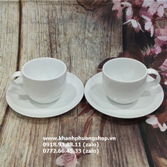 tách uống cà phê capuchino, latte sứ Minh Long màu trắng