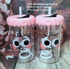 ly thuỷ tinh có nắp 520ml kèm ông hút - ly thuỷ tinh ống hút