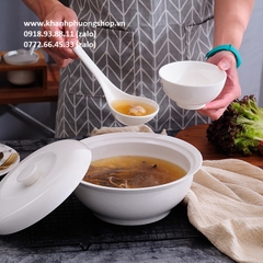thố sứ đựng canh 22cm kèm vá múc - thố sứ đứng canh kèm vá