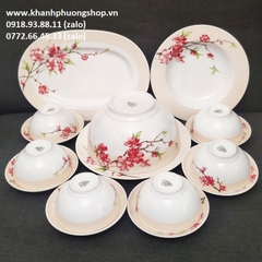 bộ chén tô dĩa sứ Hoa Đào sứ Minh Long - bộ bàn ăn Camellia Hoa Đào Minh Long 16 món