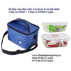 bộ 2 hộp thủy tinh Lock&Lock chia ngăn kèm túi giữ nhiệt - hộp đựng cơm thủy tinh Lock&Lock