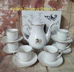 Bộ trà Tiệp Viền Vàng 1.2L gốm sứ Minh Long in logo nhãn hàng