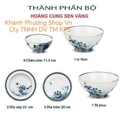 Bộ bàn ăn Hoàng Cung Sen Vàng 12 món gốm sứ Minh Long