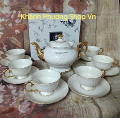 Bộ ấm trà Đài Cát 1.3L gốm sứ Minh Long (in logo quà tặng trên bình)