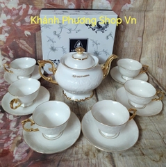 Bộ ấm trà Đài Cát 1.3L gốm sứ Minh Long (in logo quà tặng trên bình)