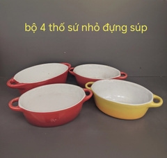 Bộ 4 thố sứ nhỏ 12x5cm có quai cầm - gốm sứ Nhật cao cấp