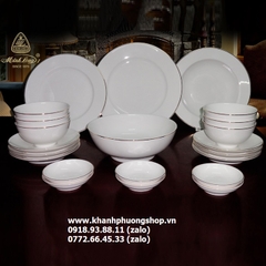 bộ chén tô dĩa sứ trắng Minh Long viền vàng - bộ bàn ăn sứ trắng Minh Long viền vàng
