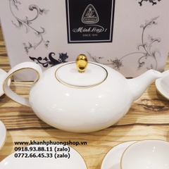 bộ ấm trà Elips trắng sứ Minh Long - bộ bình tách trà Elips sứ minh long