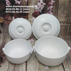 thố sứ có nắp Minh Long 15,18,22cm - thố cơm trắng sứ Minh Long