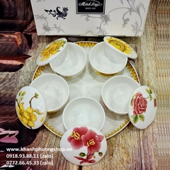 khay mứt sứ ngũ hoa, ngũ quả sứ Minh Long - khay mứt sứ trưng Tết