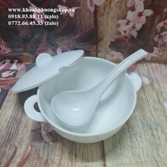 thố cơm có nắp đậy sứ Minh Long 20cm - thố cơm nắp viền vàng sứ Minh Long