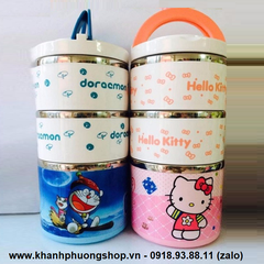 Hộp cơm giữ nhiệt 3 tầng mẫu hoạt hình - hộp cơm giữ nhiệt 3 tầng 1200ml