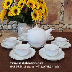 bộ ấm trà mẫu đơn chỉ vàng sứ Minh Long - bộ ấm trà viền chỉ vàng sứ Minh Long