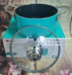 nồi Elmich vân đá 3 đáy size 20cm màu xanh ngọc - nồi Elmich 3 đáy