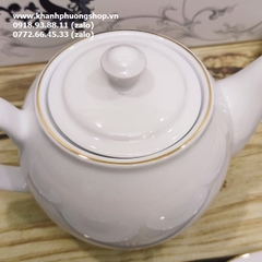 bộ ấm trà sứ trắng Minh Long viền vàng 0.8L - bộ ấm trà sứ Minh Long viền chỉ vàng