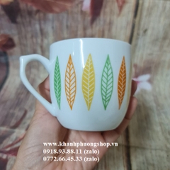 ly sứ uống trà, cà phê sứ họa tiết hình lá - ly sứ uống trà, cà phê