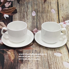 tách uống cà phê capuchino, latte sứ Minh Long màu trắng
