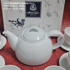 bộ ấm trà sứ Minh Long 1.1L - bộ ấm trà sứ trắng minh long