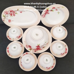 bộ chén tô dĩa sứ Hoa Đào sứ Minh Long - bộ bàn ăn Camellia Hoa Đào Minh Long 16 món