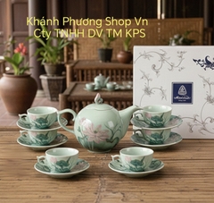 Bộ ấm trà sen màu 0.7L gốm sứ Minh Long