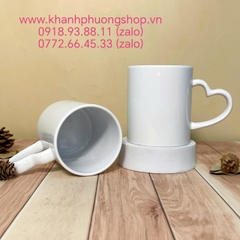 Ly sứ trắng quai hình trái tim 360ml - ly sứ trắng quai cầm trái tim