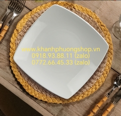 Bộ 3 dĩa vuông ảo 21cm trắng gốm sứ Minh Long