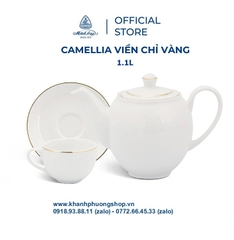 bộ ấm trà sứ Minh Long viền chỉ vàng 1.1L - bộ ấm trà sứ Minh Long viền chỉ vàng