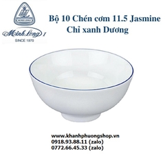 bộ 10 chén cơm sứ Minh Long viền xanh dương - chén cơm sứ Minh Long viền chỉ xanh dương
