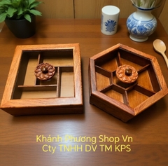 Khay đựng bánh kẹo bằng gỗ nắp kiếng cao cấp - khay đựng bánh mứt bằng gỗ