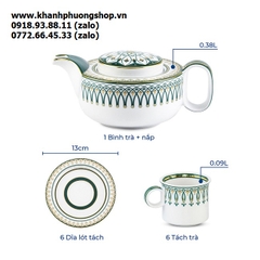 bộ ấm trà Gastroline Đồng Tâm Xanh Lá sứ Minh Long - bộ ấm trà Đồng Tâm Xanh Lá sứ Minh Long