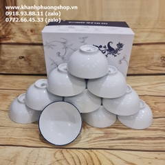 bộ 10 chén cơm sứ Minh Long viền xanh dương - chén cơm sứ Minh Long viền chỉ xanh dương
